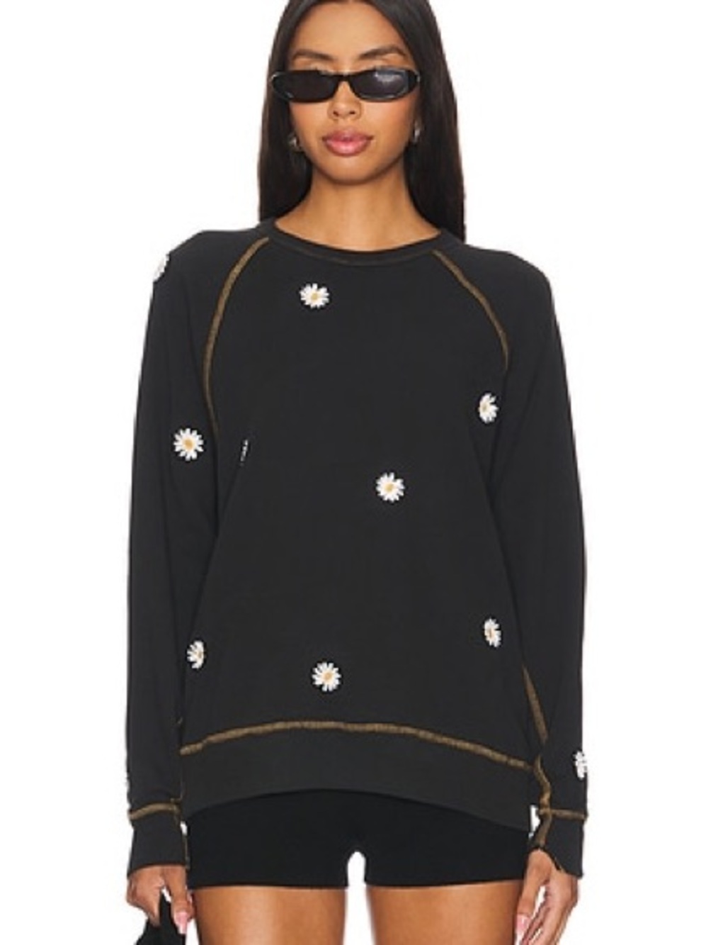 The Great The College Sweatshirt With Daisy Embroidery in Almost Black